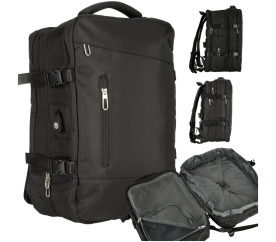 Cestovní batoh na notebook rozšiřitelný 26-36L USB kabel prostorný vodotěsný černý