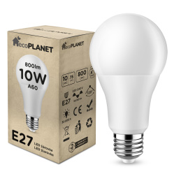 LED žárovka - ecoPLANET - E27 - 10W - 800Lm - studená bílá
